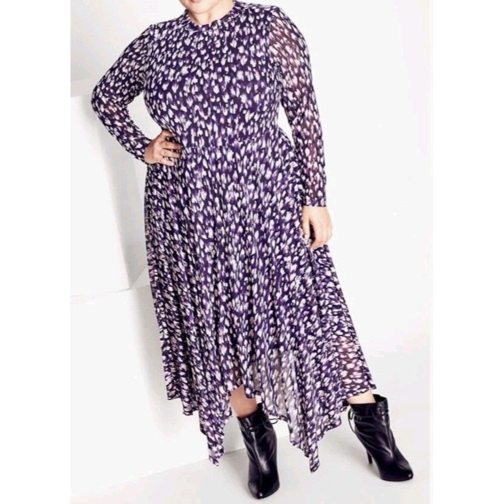 Arna York Mesh Long Sleeve Handkerchief Hem Maxi Dress Plus Size 18 Purple